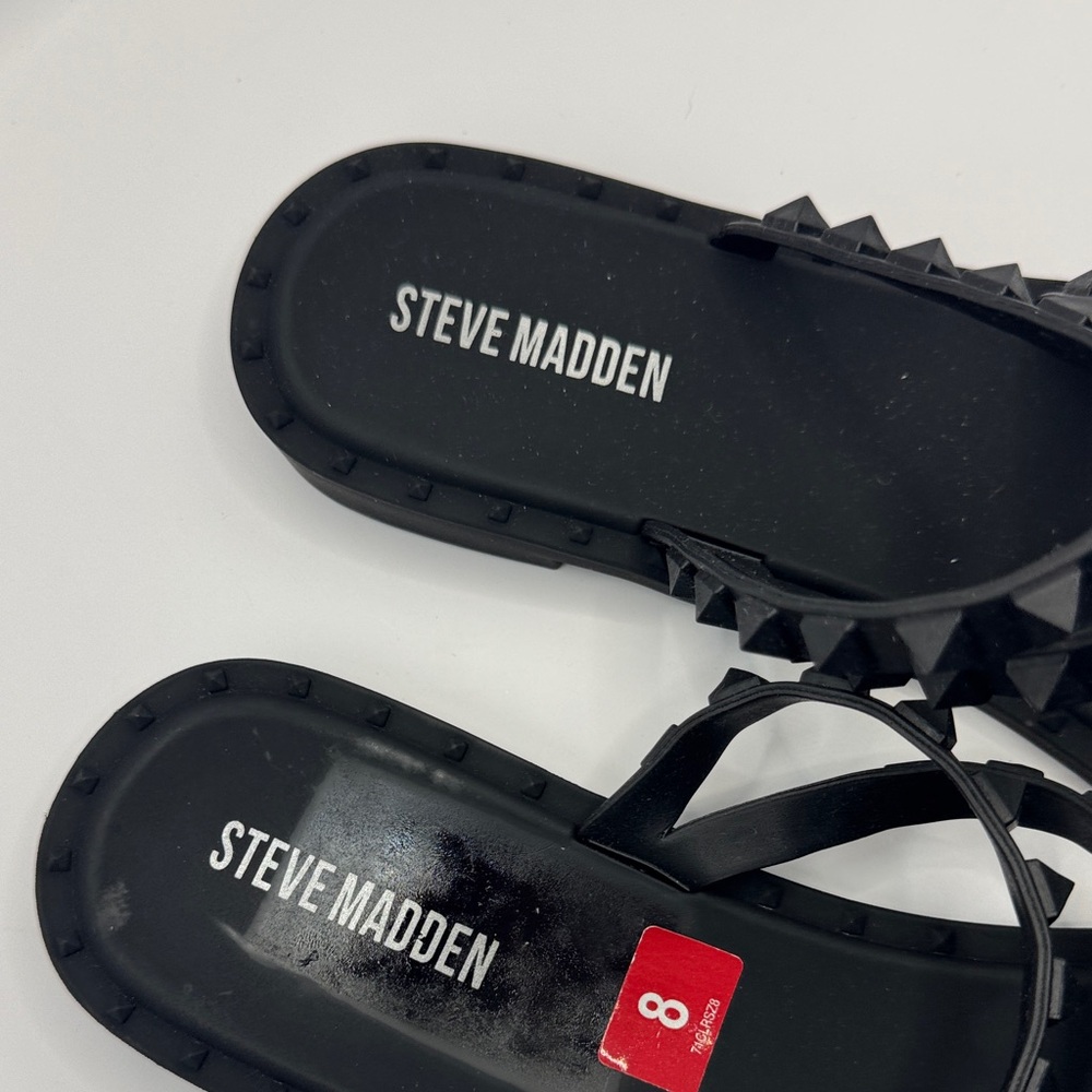 Steve Madden Black Studded Strappy Slide Sandals - Picture 2 of 6